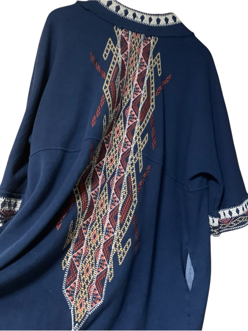 Johnny Was Open Cardigan L Embroidered Blue Boho Festival Aztec Southwest 3/4 - Picture 3 of 12